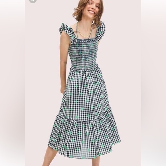 kate spade Dresses & Skirts - Kate Spade Gingham Voile Smocked Dress black white Kelly green -XXL-worn 1x